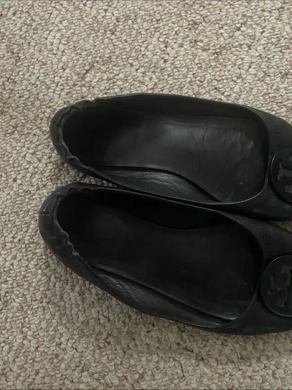 Tory Burch Black Leather Logo Ballet Flats